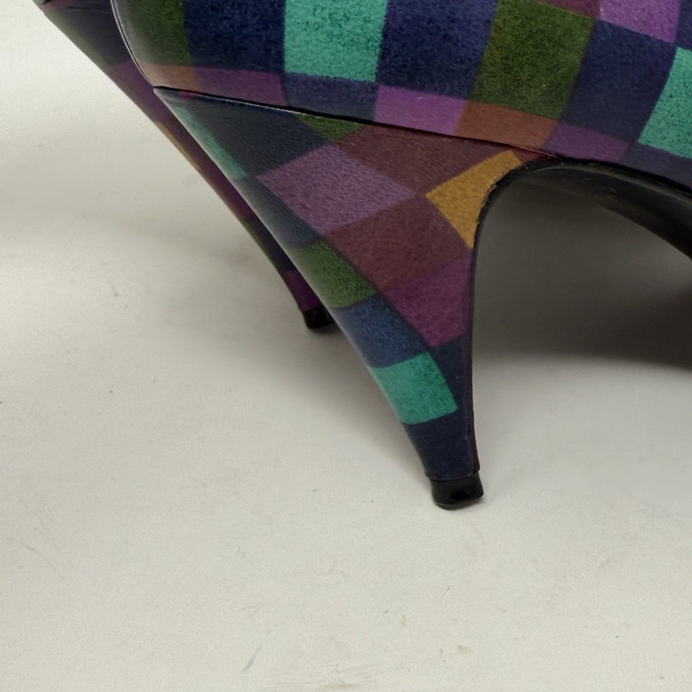 Vintage Stuart Weitzman 80s Bright Multicolor Heels Leather Sz Womens 9 Colorful - Picture 10 of 16